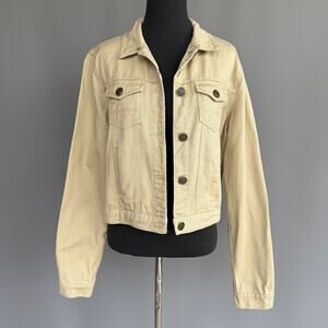 Iris Los Angeles cropped tan denim jacket - khaki -beige - cotton blend - size L
